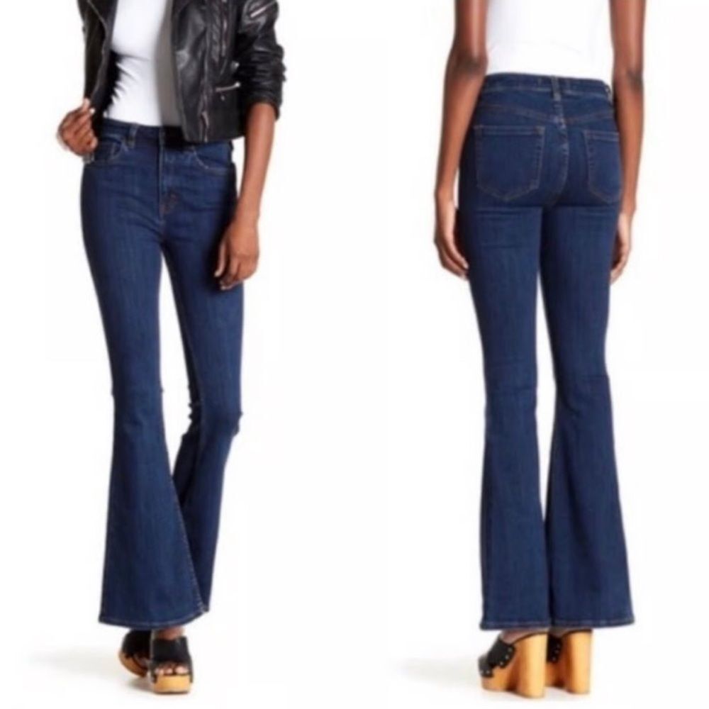 Free People Dark Blue High-Rise Flare Jeans